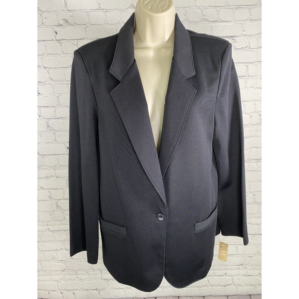 NWT VTG Alfred Dunner Black Single Button Jacket Blazer Womens 16